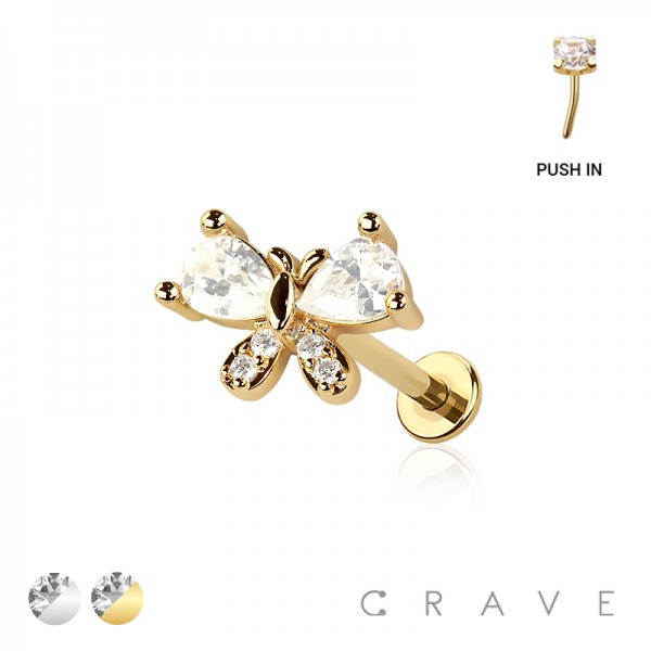 MULTI CZ MARQUISE BUTTERFLY THREADLESS (PUSH IN) 316L SURGICAL STEEL LABRET SET